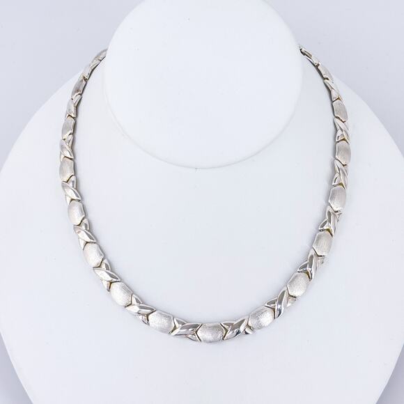 Vintage FAS Sterling Silver 925 XO Link Chain Necklace 16" - Picture 1 of 6